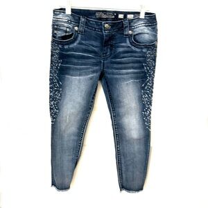 Miss Me Cigarette Leg Skinny Embroidered Raw Hem Jeans Size 29